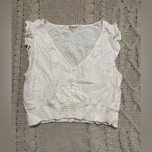 Rip Curl White Cropped Ruffled Blouse